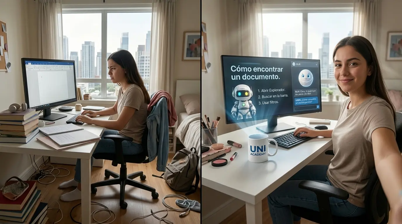 Persona aprendiendo a usar su computadora con UNI Academy